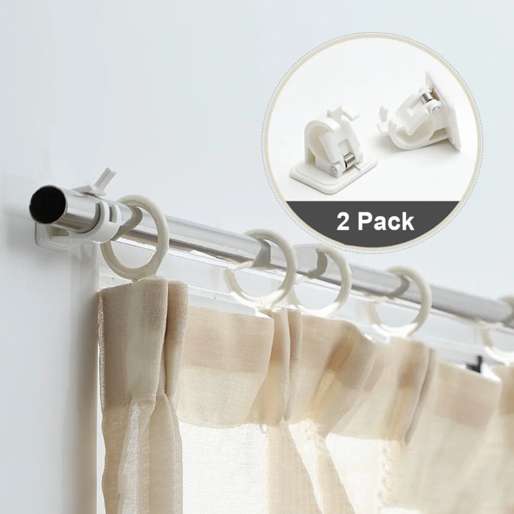 Details about   2PCS Self Adhesive Hooks Curtain Rod Bracket Pole，Drapery Holders Hooks 