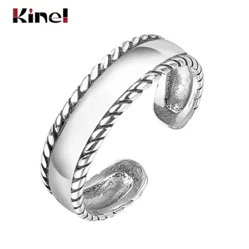 

Kinel S925 sterling silver ring jewelry street hot retro personality trend hemp lace smooth ring opening adjustable men and wome