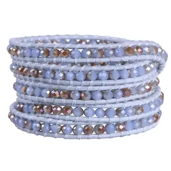 

KELITCH Sparkly Faced Crystal Bracelets Bagles Hand Woven 5 Wrap Beaded Leather Bracelets Jewelry for Women Boho Jewelry
