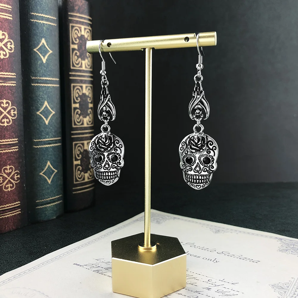 Fashion Unisex Jewelry Origional Gothic Style Dark Punk Rock Bat Upside down Pattern Skull Ear Hook Earrings | Украшения и
