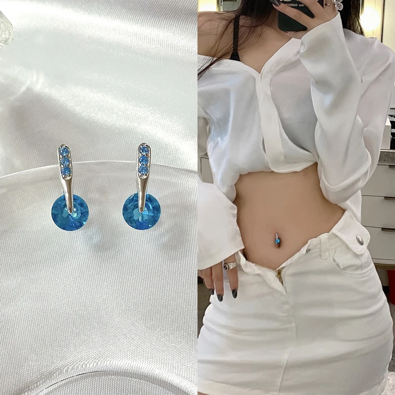 

Belly Button Rings Navel Silver 925 From Body Piercing Jewelry Decorations Blue Zircon Hypoallergenic For Women Dancing Gift