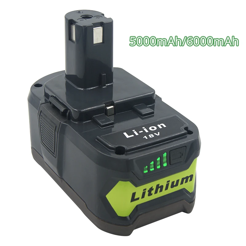 

Replacement for Ryobi One+ 18V Li ion Rechargeable Battery 5.0Ah/6.0Ah P108 RB18L50 RB18L40 RB18L25 with LED Indicator for Tools