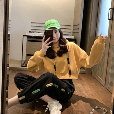 

Two-Piece 2019 Early Autumn New Style Short-height Short Hoodie WOMEN'S Suit Western Style Slimming Harem Pants Casual