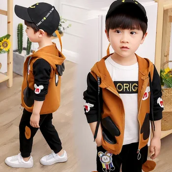 

Baby Boys Mickey Clothing Set For Boys Hooded Coat+T-shirt top+Pants 3pcs autumn Kids Sport Suit High end Children Clothing 2-6T