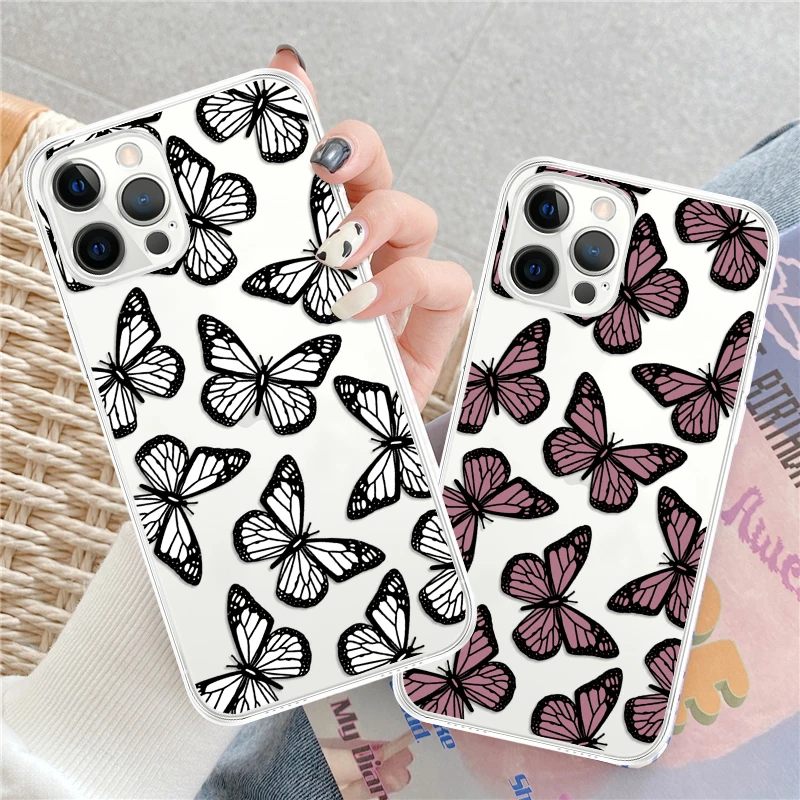 Cute White Butterfly Phone Case For IPhone 12 mini 11 Pro MAX Xs Xr 6s 7 8 Plus SE2020 Soft TPU Girl Cover | Мобильные телефоны и
