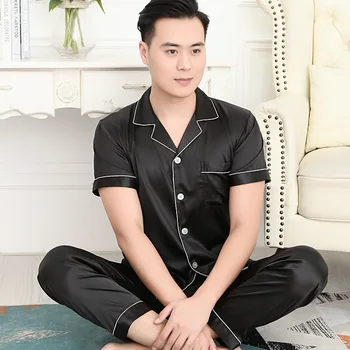 

Men's pajamas summer silk short-sleeved trousers thin silk pajamas men's plus size casual spring and autumn home service suits