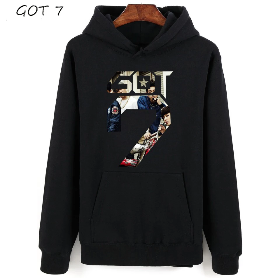 Korean Pop Icon-Group GOT7 Hoodies Black Classic Snug Fitness Cotton Women Music Star Fans Sweatshirt Fashion Autumn Spring | Женская