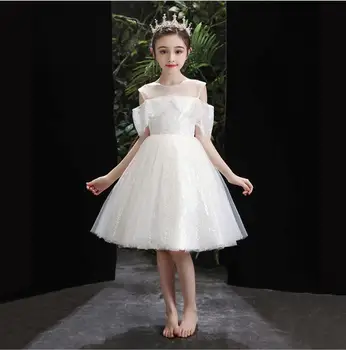 

Summer Sequin White Lace Banquet Kids Dresses Princess Girl Children Elegant Evening Flower Girl Wedding Clothes for Party Pagea