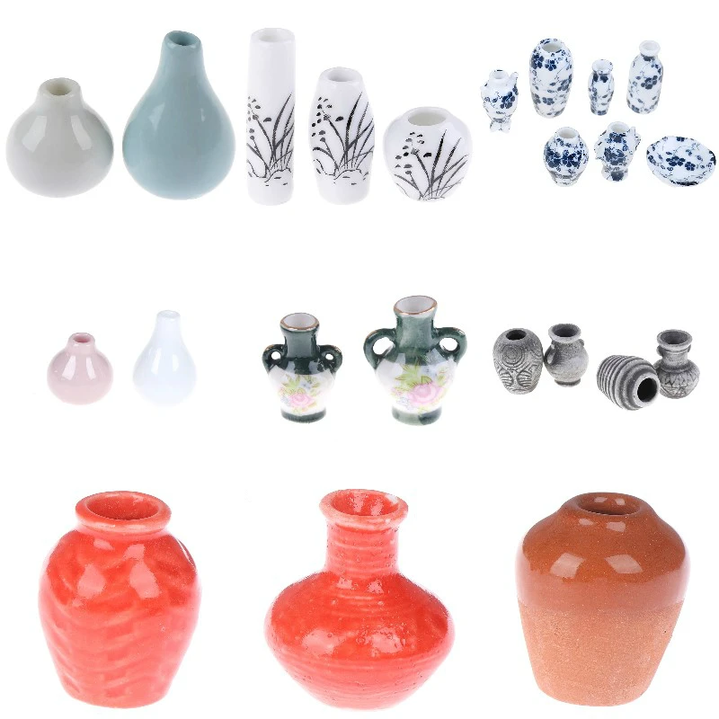 

Cute Vintage Porcelain Flowerpot Vase Jar 1:12 Scale Handcrafted Doll House Miniature Dollhouse Accessories 1/2/3/5/7/9pcs/set
