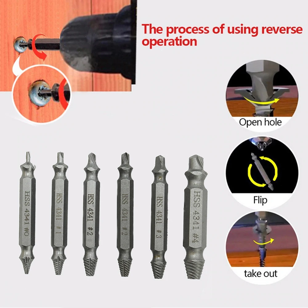 6cps/Set HSS Screw Extractor Drill Bit Set Broken Screw Removal Tool Bolt Screw Extractor Breaker Screw Remover Stripping Tool