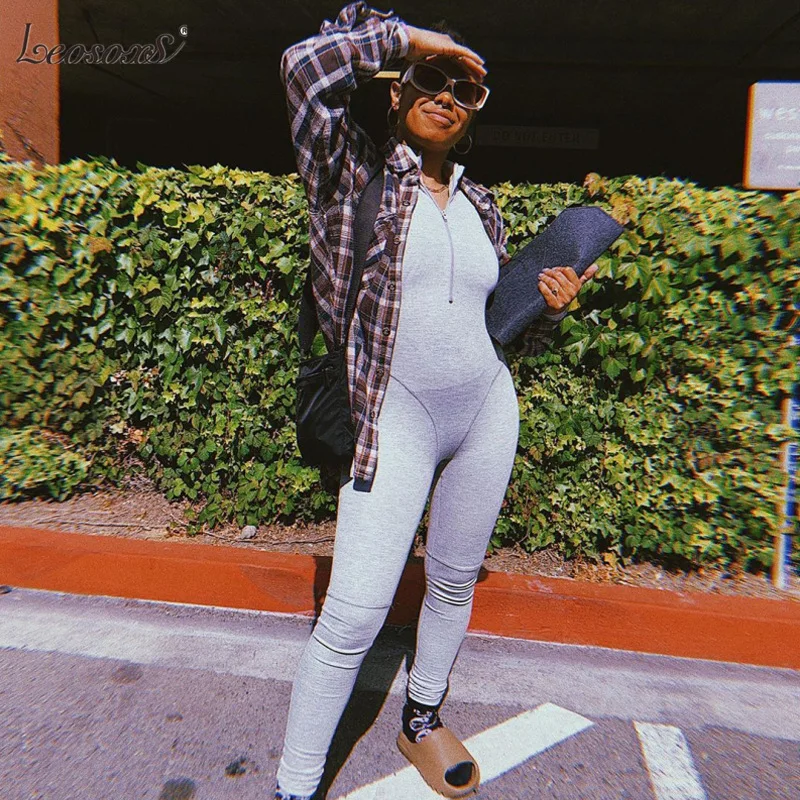 2020 New for Autumn and Winter Fashion Collar Sexy Tight High Waist Movement Jumpsuits Long Sleeves Solid Color Jumpsuit