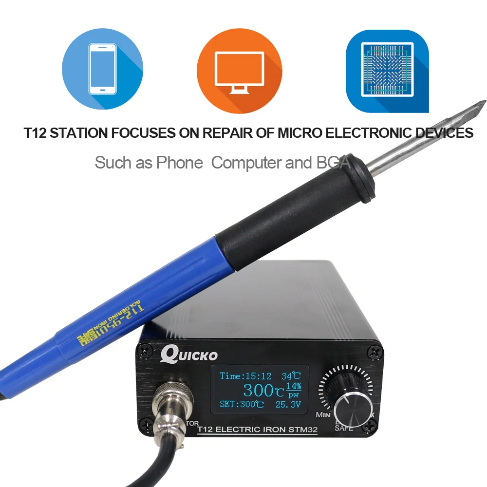 Паяльная станция QUICKO STM32/CKS OLED 1 3 дюйма T12 с наконечниками паяльника русской