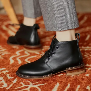 

New Gradient Color Leather Flat Short Women Boots Work Commuter Soft Ankle Booties Fall Winter Plush Ladies Shoes Botines Mujer