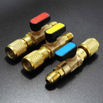 

3 Color R410A/R22 Refrigerant Valves AC Charging Hoses Brass Straight Ball Valves for Refrigeration Manifold Gauges