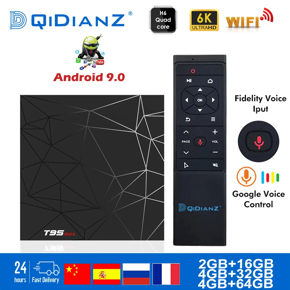  T95MAX Smart tv box Android 9.0 2.4G Wifi H6 Quad Core H.265 6K HD Netflix media player TV Receiver