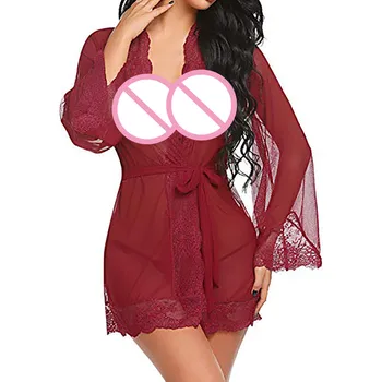 

Factory direct sales Women Sexy Lingerie Babydoll Sleepwear Underwear Lace Coat Briefs Nightwear Purchasing hot sale 2019