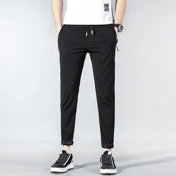 

Casual Pants Men Slim Fit Solid Color Men's Pants Elastic Waist Black Blue Gary 28-40 Trousers
