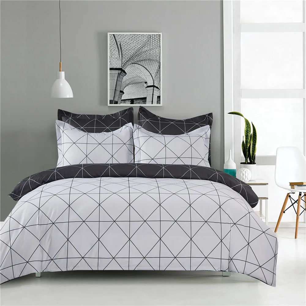 

Euro Geometric Bed Line 2/3pcs Pillowcase Cover White Bedding Set Plaids And Bedspreads 200*140 For Bedroom Home Textiles