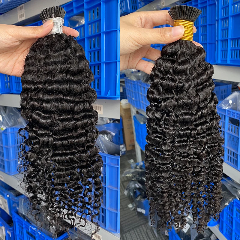 3B 3C Afro Kinky Curly Human Hair Brazilian Virgin Hair I Tip Microlinks Extensions Hair Bulk Natural Black Color For Women