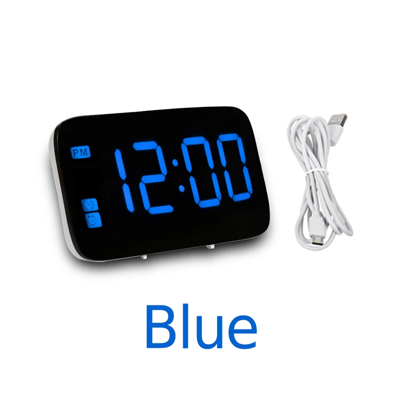Цифровой светодиодный Будильник, голосовое управление, USB зарядка, повтор, ночной светящийся куб, детский светодиодный будильник, часы для ванной комнаты, гостиной, домашнего декора - Цвет: Синий