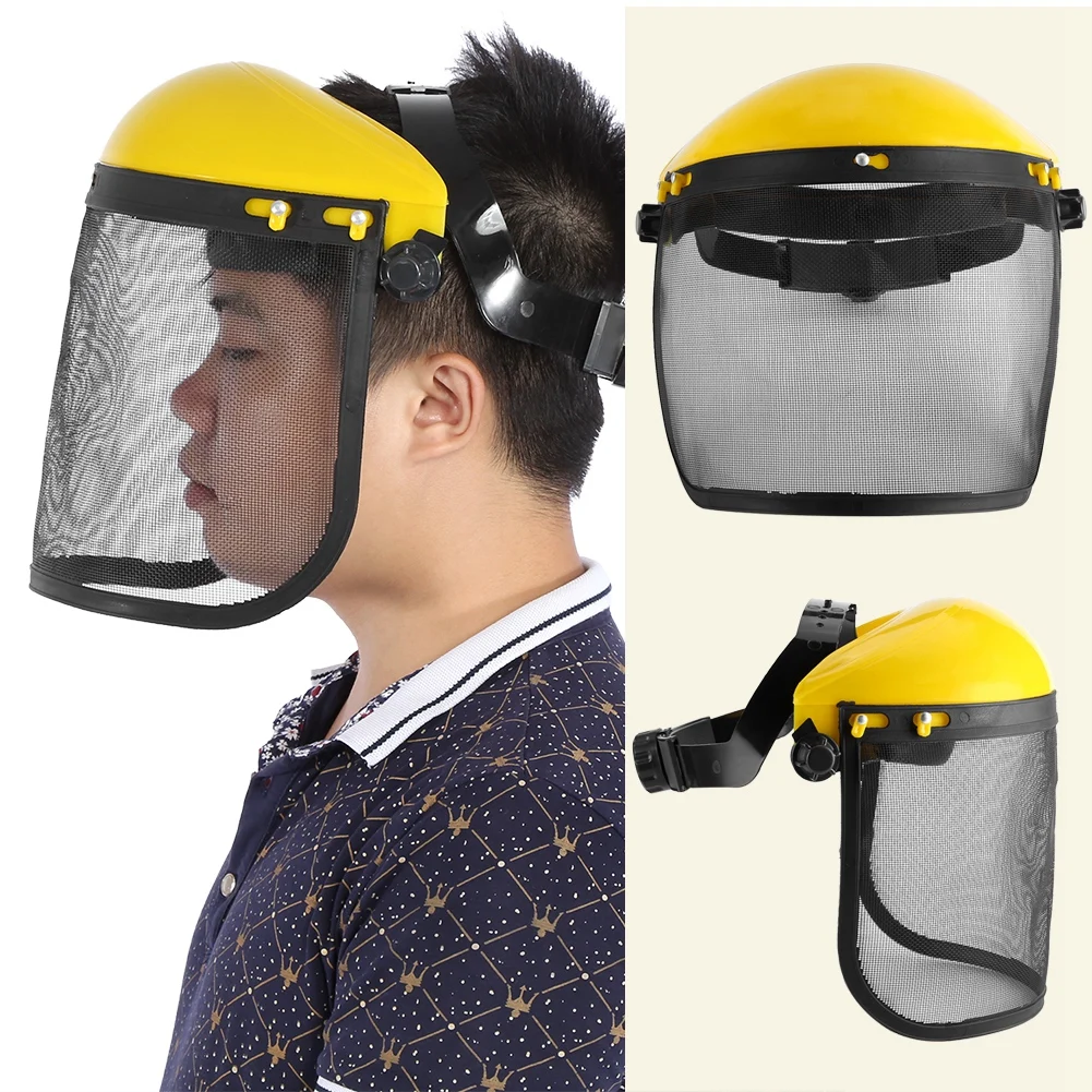 Safety Helmet Hat With Full Face Mesh Visor For Logging Brushcutter Forestry Protection Mask Lawn Mower Protective Cap