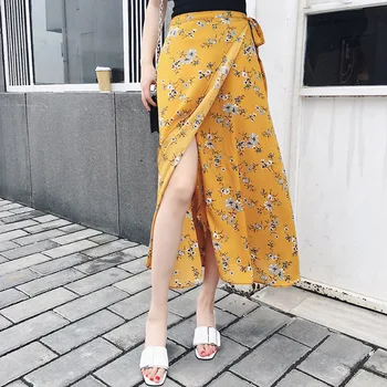 

25 Colors 2020 Womens Boho Asymmetrical Chiffon Skirt Bohemian High Waist Floral Print Summer Skirts Maxi Long Skirts For Women