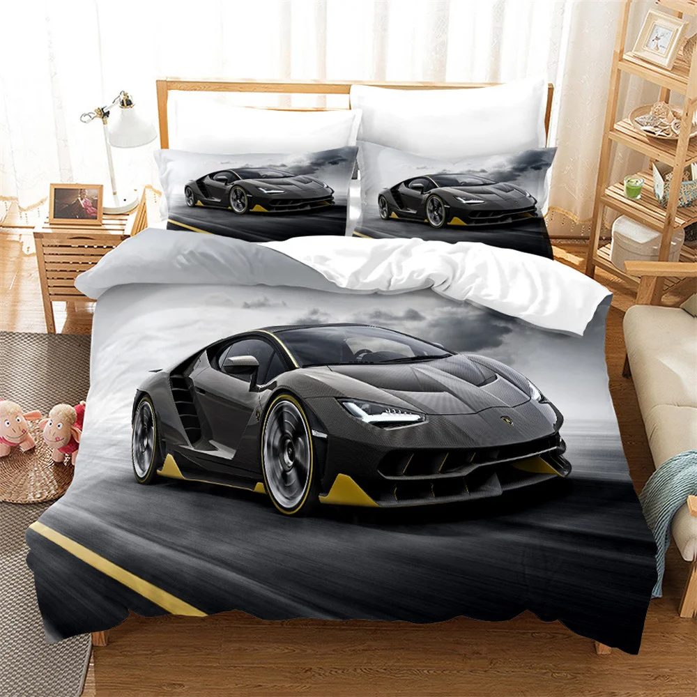 Car Sports Printed Duvet Cover Race Car Bedding Sets With Pillowcases For Teens Kids Boys Cool Bedroom Decor 2/3pcs Bedclothes