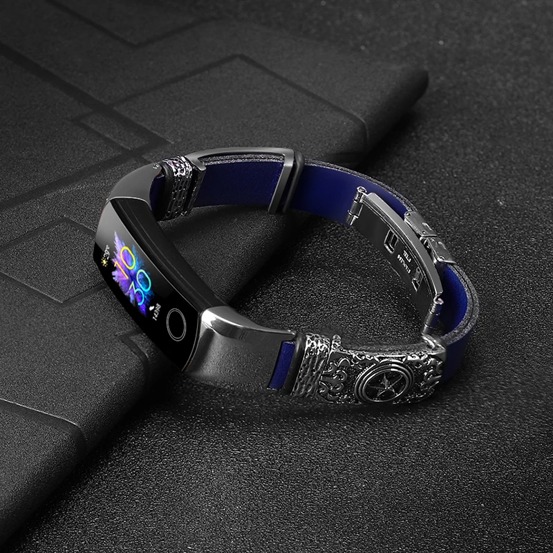 Кожаный браслет для HONOR Band 5 4 ремешок из нержавеющей стали украшение HUAWEI сменный