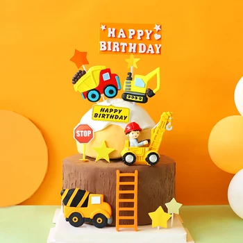 

Engineering Construction Star Vehicle Traffic Sign Cake Topper for Boy's Birthday Party Decoration Baking Supplies Gifts
