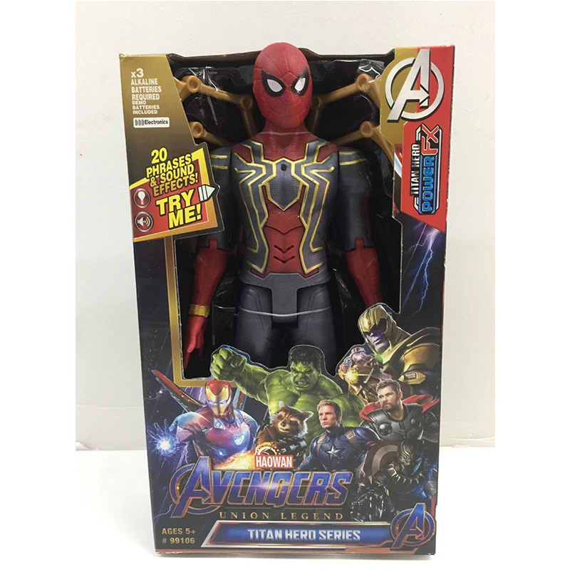 Звук и светильник фигурку Мстители Marvel 30 см Человек паук черный пантера Железный