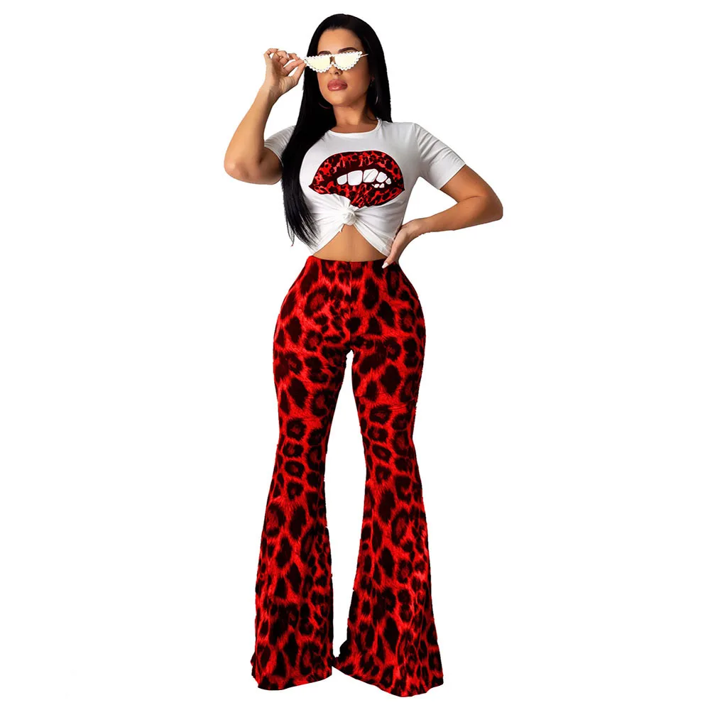 

Leopard Women Tracksuit Sexy Two Piece Matching Sets for Mama Clothes Club Outfits Print Two Piece Set Top and Pants