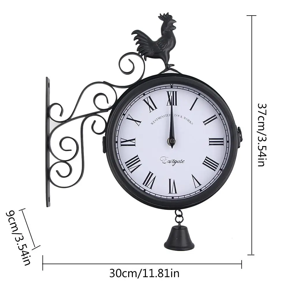 Outdoor or Indoor Use Double Sided Garden Clock With Bell and Cockeral