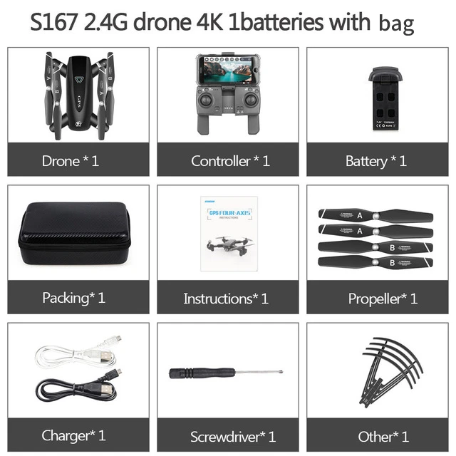 2.4g gps 4k 1B S167 Дрон gps 4K HD камера 5G Wi-Fi FPV складной селфи дроны Профессиональный 600 м Контроль расстояния следуя за мной RC Квадрокоптер - Цвет: 2.4g gps 4k 1B