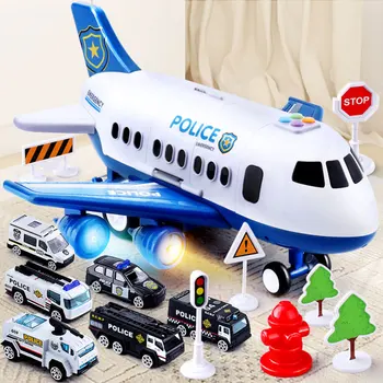 

Large Size Music Story Simulation Track Inertia Children's Toy Aircraft Storage Passenger Plane Ploice Fire Rescue Music Toy Car