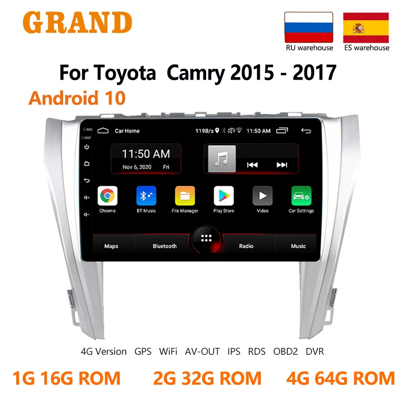 Автомагнитола GRAND 2 Din DVD для Toyota Camry 2015 2016 2017 Android 10 автомобильный мультимедийный видеоплеер GPS