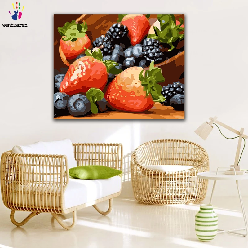 DIY картинки для раскраски по номерам с цветами клубника виноград фрукты рисунок