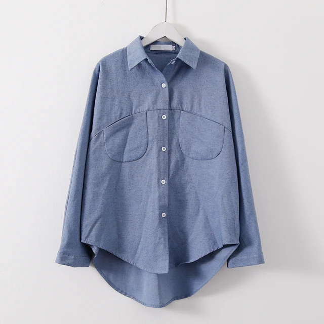 2021 Spring Women Summer Blouse Korean Long Sleeve Womens Tops And Blouses Vintage Women Shirts Blusas Roupa Feminina Tops Blue 2