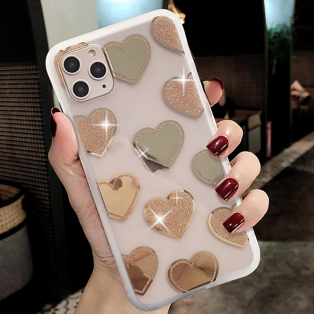 Роскошные зеркальные чехлы с гальваническим покрытием для iPhone 11, 6, 6 S, 7, 8, X, XR, XS Max, мягкие блестящие чехлы с волнистыми точками и сердечками - Цвет: T1