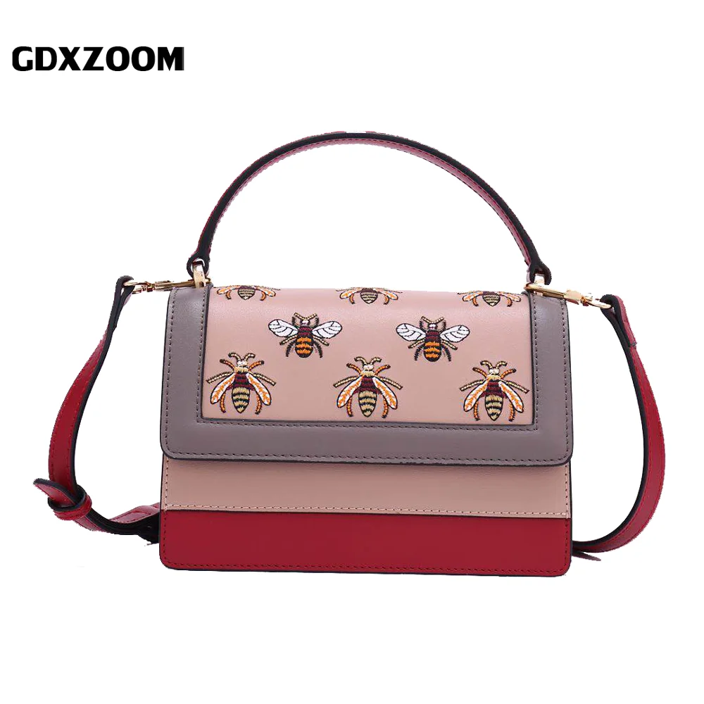 

GDXZOOM 2019 New Fashion Flap Durable Genuine Leather Fancy Bee Embro Shoulderbag Female Simple Handbag Lady Mobile Phone Bag