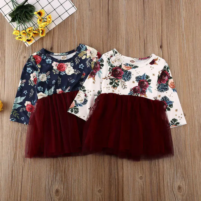 6-36 Months Baby Girls Dress Spring Autumn Clothing Newborn Toddler Floral Patchwork Dresses For Party Tutu | Мать и ребенок