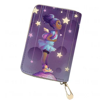 African Black Girl Pattern PU Passport Holder for Students - Cute School ID Card Wallet Case