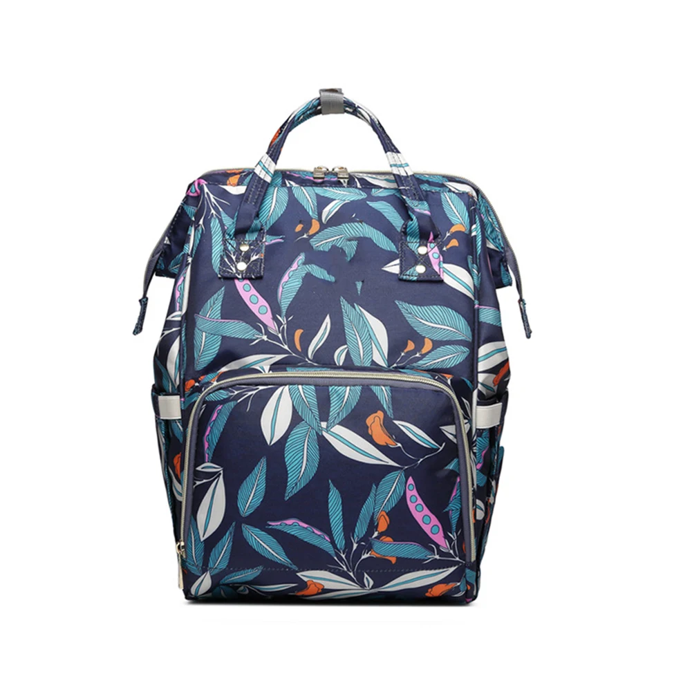 

Nappy Zipper Portable Waterproof Leaves Print Travel Mom Backpack Diaper Bag Nursing Multifunctional Fashion Large Capacity