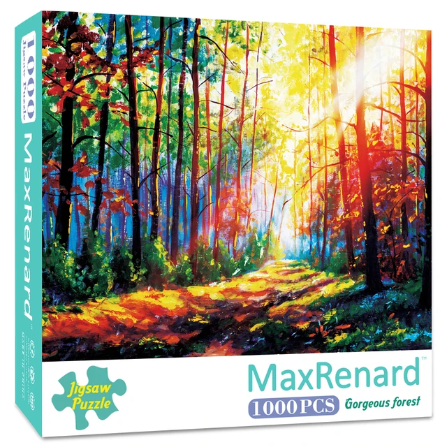 MaxRenard Puzzle 1000 Pieces Adult Puzzle Jigsaw 50*70cm Noble Deer Family Assembling Animal Photos Puzzles Toys for Adults Gorgeous forest