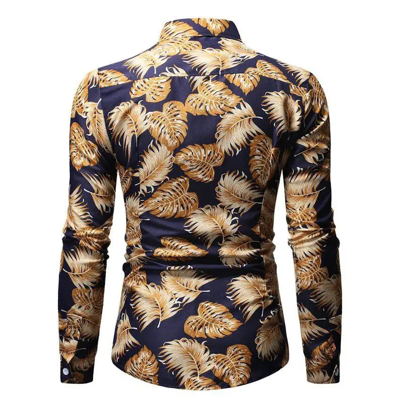 Повседневная мужская блузка с длинным рукавом Гавайский стиль, рубашка для мужчин, Повседневная рубашка с цветочным принтом, желтый, синий