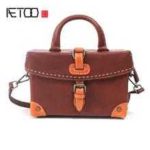 AETOO Handmade first layer cowhide art handbag retro small box handbag leather profile oblique cross package shoulder small squa AETOO Handmade first layer cowhide art handbag retro small box handbag leather profile oblique cross package shoulder small squa