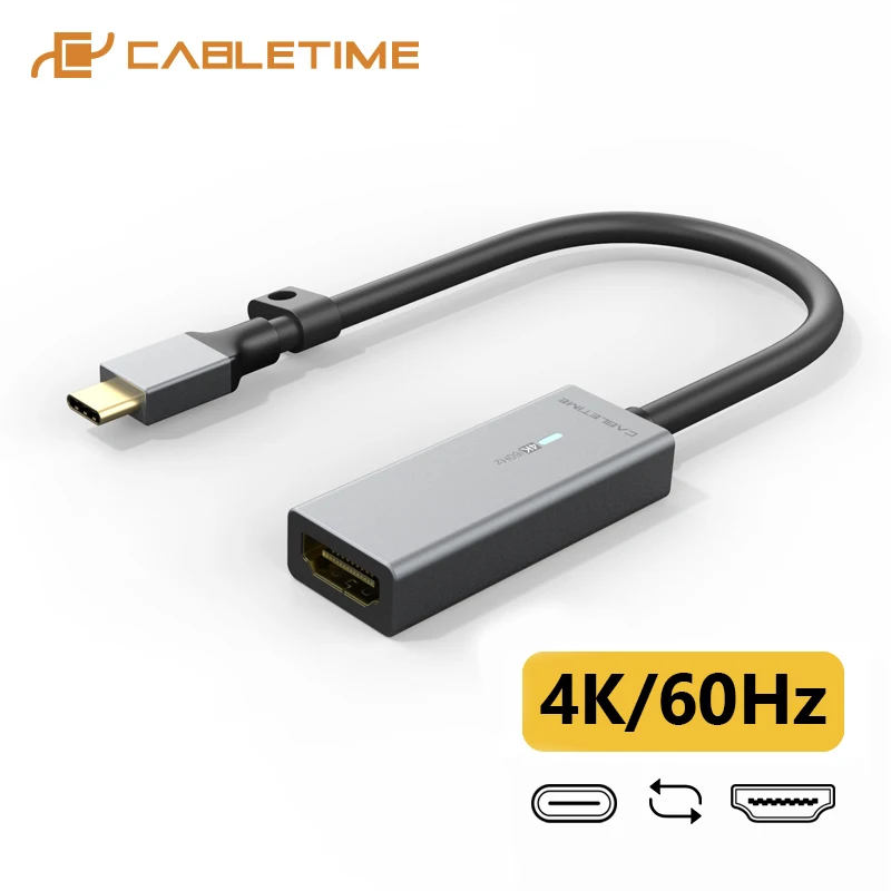 

CABLETIME USB C to HDMI Adapter 4K/60Hz Gold Plated Aluminum Shell Type-C to HDMI Convertor for Macbook Air Matebook Xiaomi C316