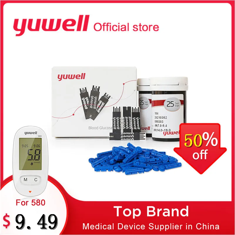

Yuwell 50/100/200/500pcs Blood Glucose Test Strips + Sterile Lancets For Diabetes Glucometer Blood Glucose Meter 580 590