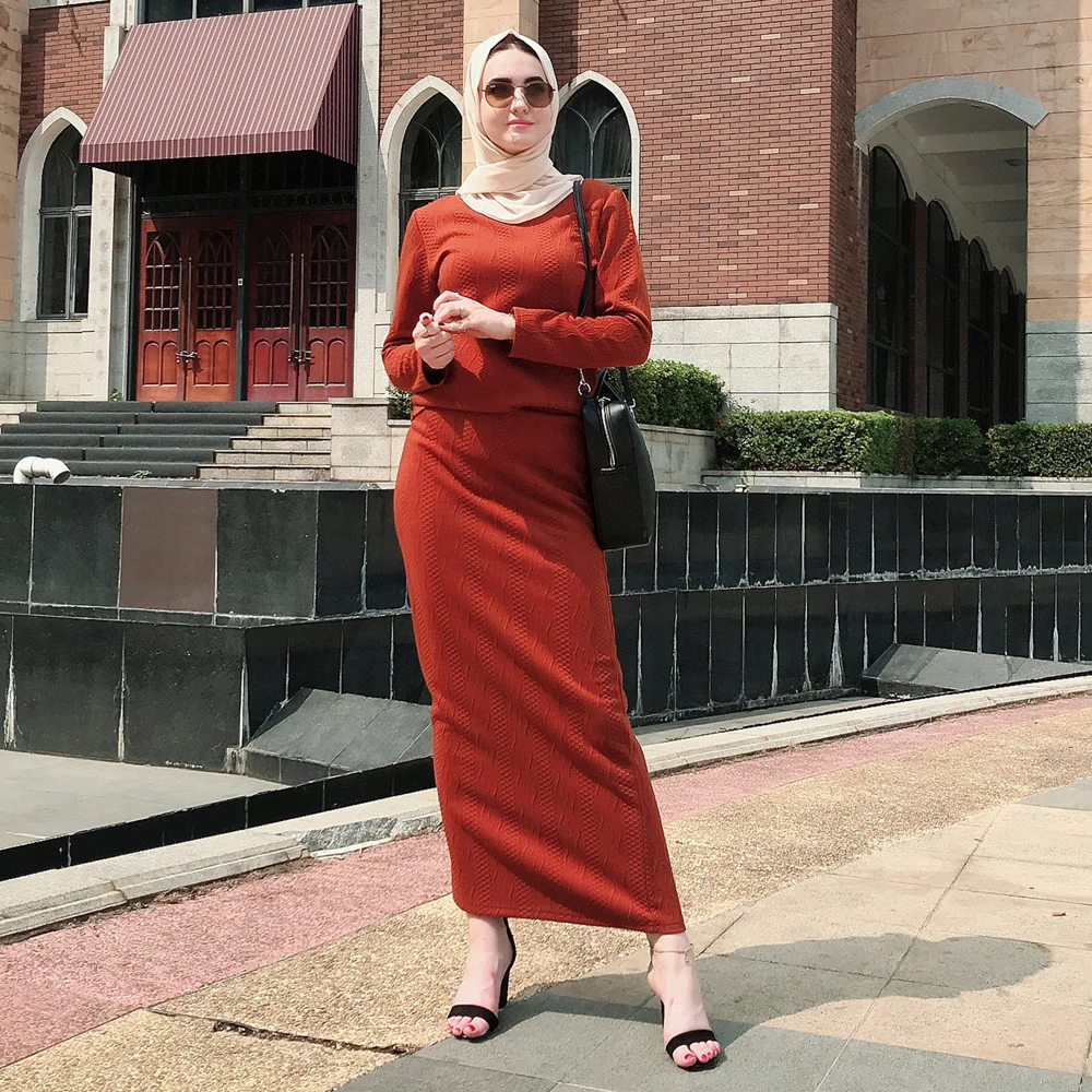 Женский комплект Abaya из двух предметов мусульманское платье трикотажные топы с