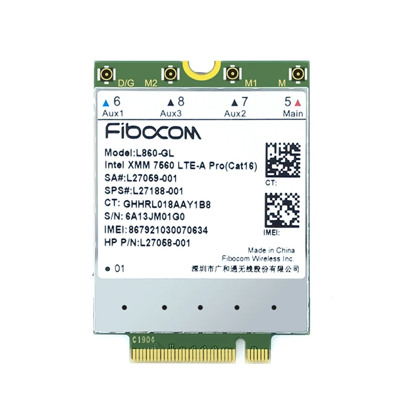 Fibocom L860-GL SPS 27188-001 4G LTE Cat16 M.2 module for HP Elitebook X360 830 840 850 G5 G6 Elite X2 SPECTRE FOLIO 13T laptop 27188