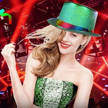 

Shiny Holographic Metallic Top Hat Rainbow Bowknot Fedora Jazz Cap Party Props